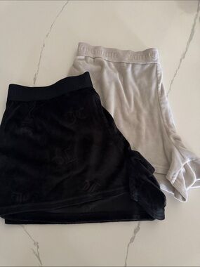 Juicy Couture Black Velour Skirt & Light Gray Shorts Set